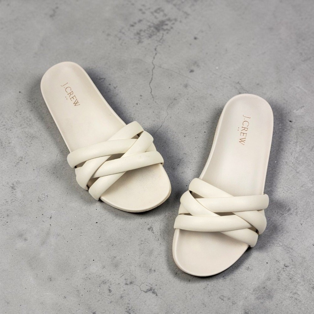 J.Crew Womens Pacific Cushy Strappy Slide Sandals Ivory Cream Shoes Size 7.5